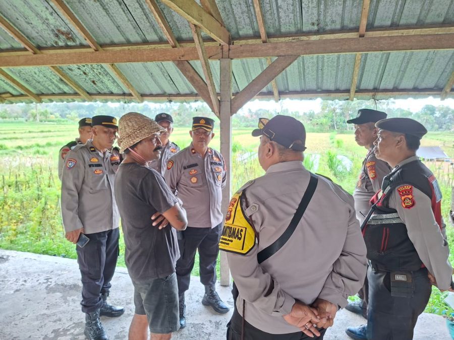 Polisi memeriksa TKP hilangnya 280 ekor bebek yang dipelihara di kandang di areal persawahan Desa Sembung, Kecamatan Mengwi, Badung, Bali. (foto/hes)