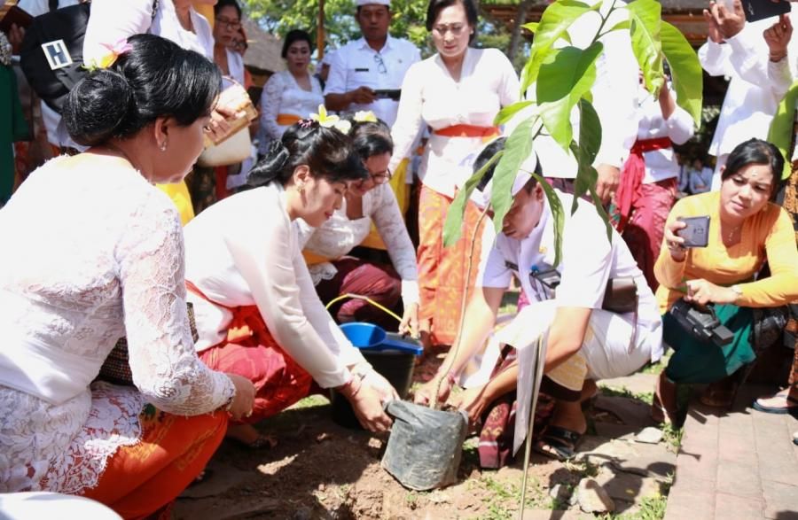 HUT ke-20 DWP Bali, Ny. Widiasmini Indra Gelar Tanam Pohon di Pura Kentel Gumi