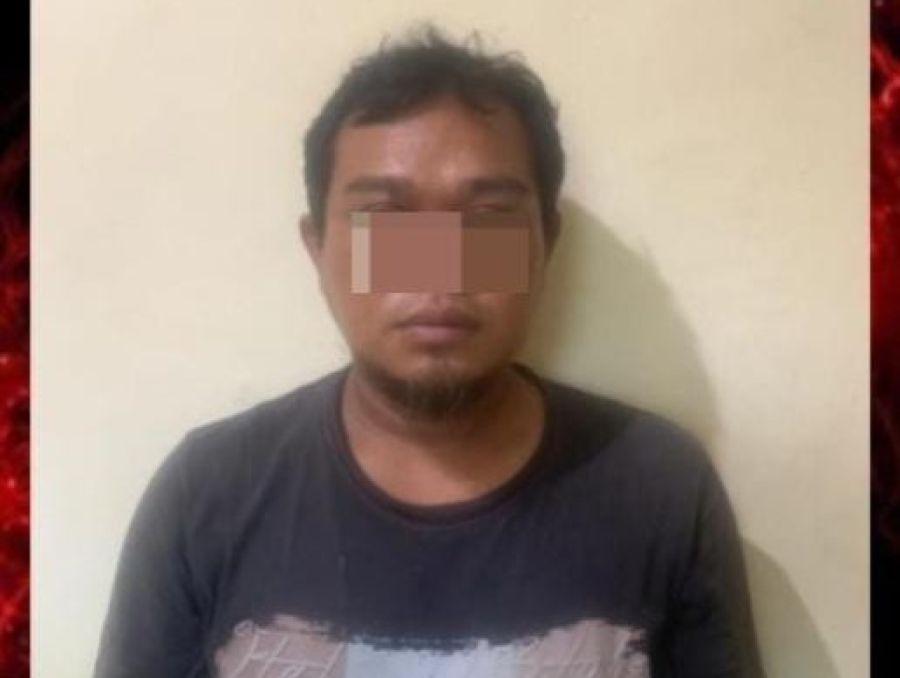 AM, pelaku pencurian batu hijau di UD Alam Sari yang berlokasi di Jalan Pura Taman Beji, Lingkungan Perang, Kelurahan Lukluk, Kecamatan Mengwi, Kabupaten Badung, Bali. (foto/hes)