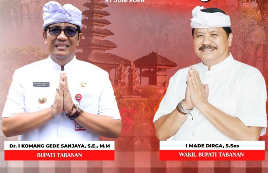 Bupati Tabanan, Dr. I Komang Gede Sanjaya, S.E., M.M., bersama Wakil Bupati Tabanan, I Made Dirga, S.Sos., mengucapkan ucapan selamat Hari Raya Galungan dan Kuningan disertai doa terbaik kepada seluruh umat Hindu, khususnya masyarakat Kabupaten Tabanan. (foto/prokopimtabanan)