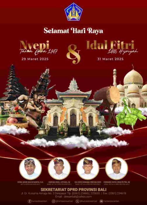 podiumnews.com-DPRD Bali Ucapkan Selamat Hari Raya Nyepi Tahun Saka 1947 dan Idulfitri 1446 Hijriah