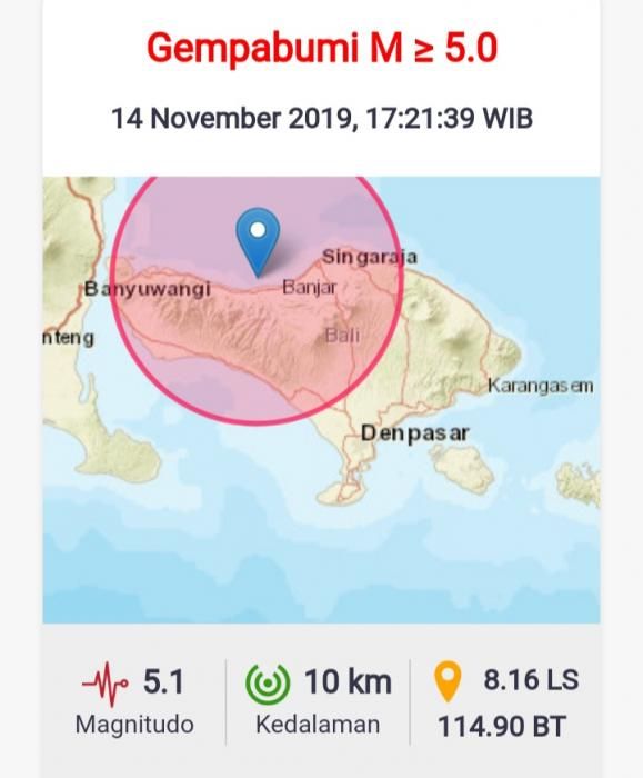 Gempa 5,1 Magnitudo Guncang Bali