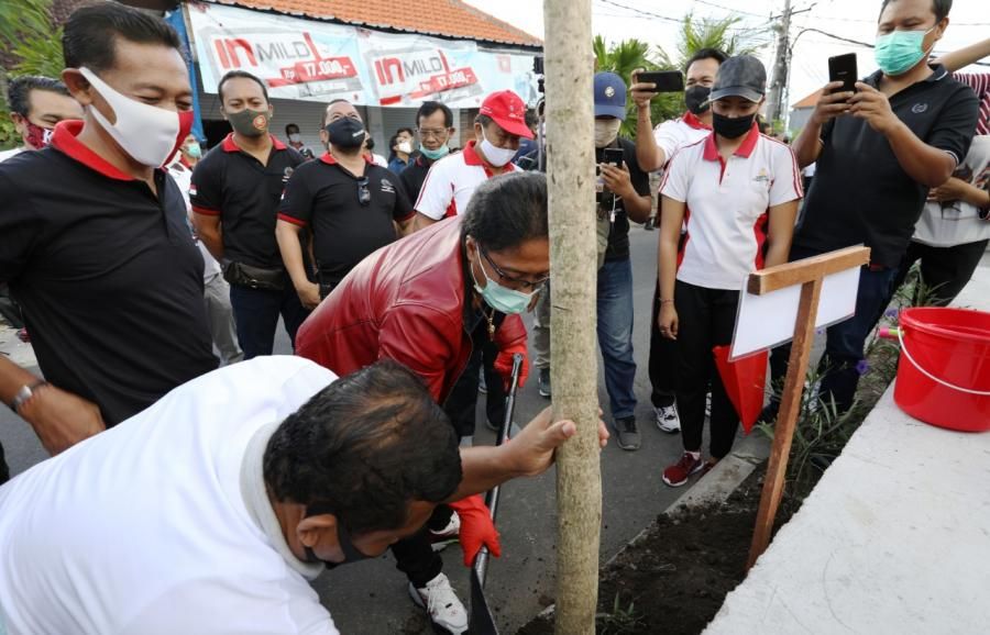 podiumnews.com-Giri Prasta Pimpin Penanaman Pohon Tabebuya di Sepanjang Tukad Mati Tengah