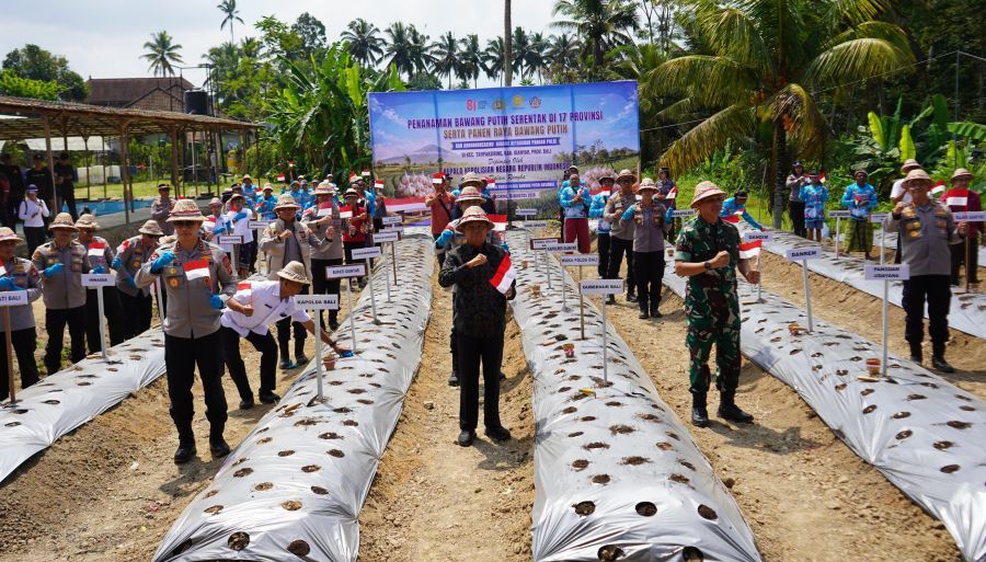 Gubernur Bali Wayan Koster saat mengikuti secara langsung aksi penanaman bawang putih serentak di Banjar Kelodan, Kecamatan Tampaksiring, Kabupaten Gianyar, Bali, Rabu (19/8/2026). (foto/sukadana)