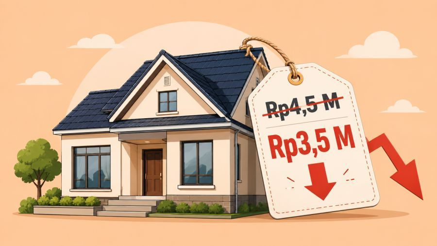 ILUSTRASI rumah dengan label harga turun, menggambarkan median harga penawaran rumah tapak di Badung yang melemah pada Juli 2026 ini. (AI/Podiumnews)