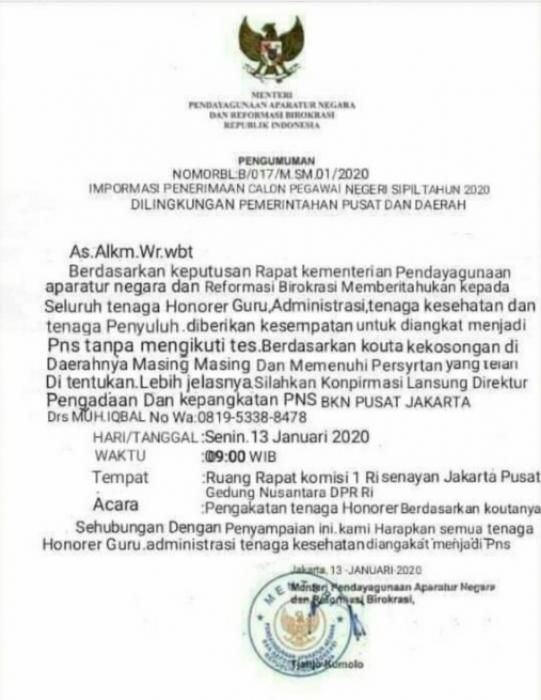 podiumnews.com-Hoax! Surat Pengumuman CPNS Atas Nama MenPAN RB