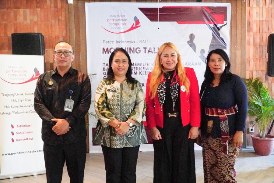 Kepala Kantor Wilayah Kementerian Hukum Bali, I Gusti Putu Milawati, menjadi narasumber dalam kegiatan Morning Talk Mayarakat Perkawinan Campuran Indonesia (PERCA Indonesia) Bali, Kamis (22/10/2026). (foto/Kanwil Kemenkum Bali)
