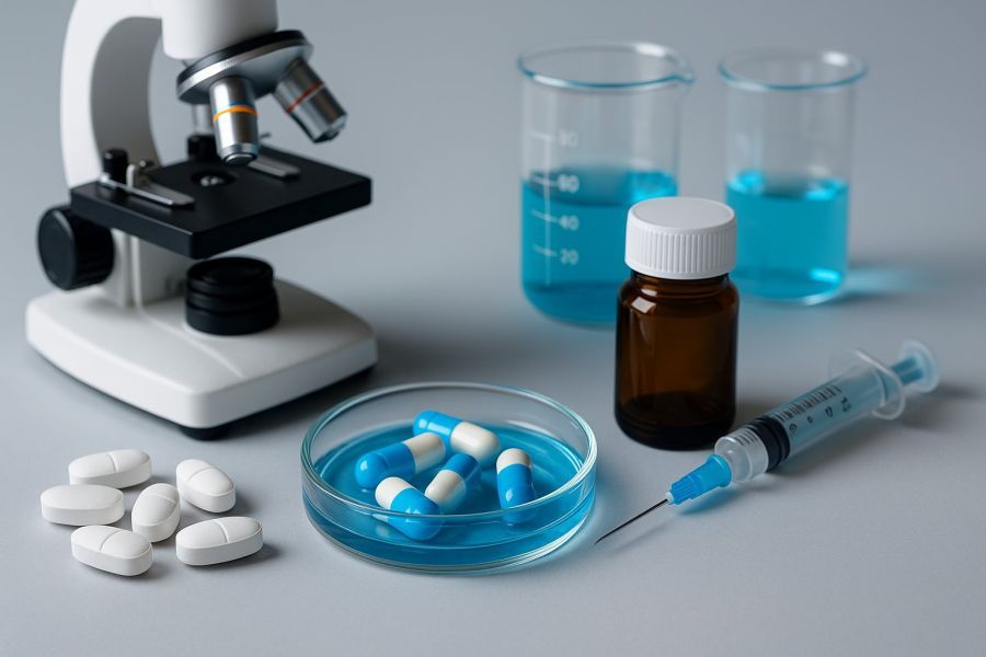 ILUSTRASI para peneliti biofarmasi bekerja di laboratorium modern, menggambarkan upaya memperkuat kemandirian obat dan ketahanan kesehatan nasional. (podiumnews)