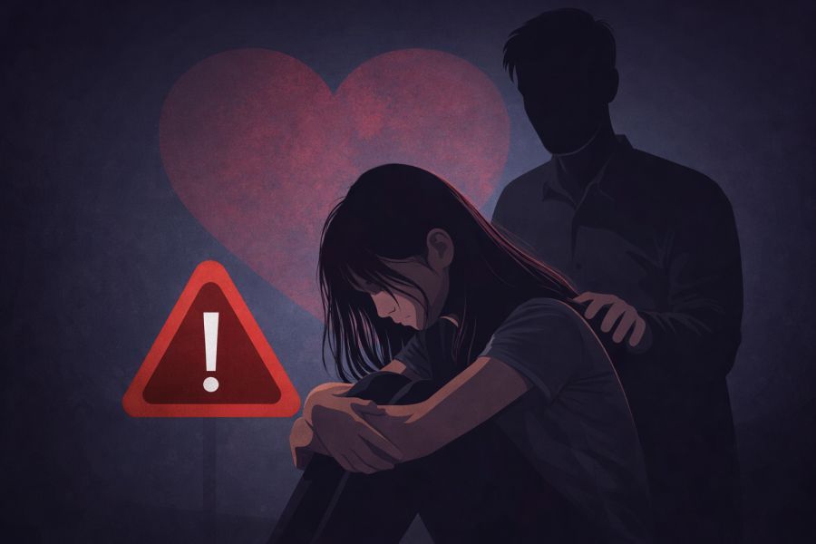 Ilustrasi praktik child grooming yang disamarkan sebagai hubungan asmara, memperlihatkan relasi kuasa timpang dan kerentanan anak terhadap kekerasan seksual.