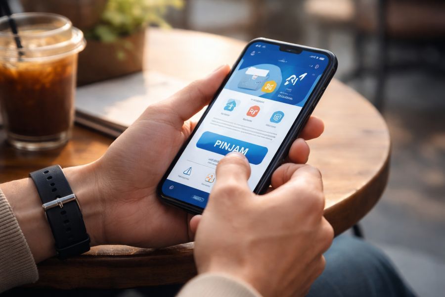 Ilustrasi penggunaan aplikasi pinjaman daring di ponsel pintar, menggambarkan kemudahan akses keuangan digital yang berisiko memicu kredit bermasalah generasi muda. (podiumnews)