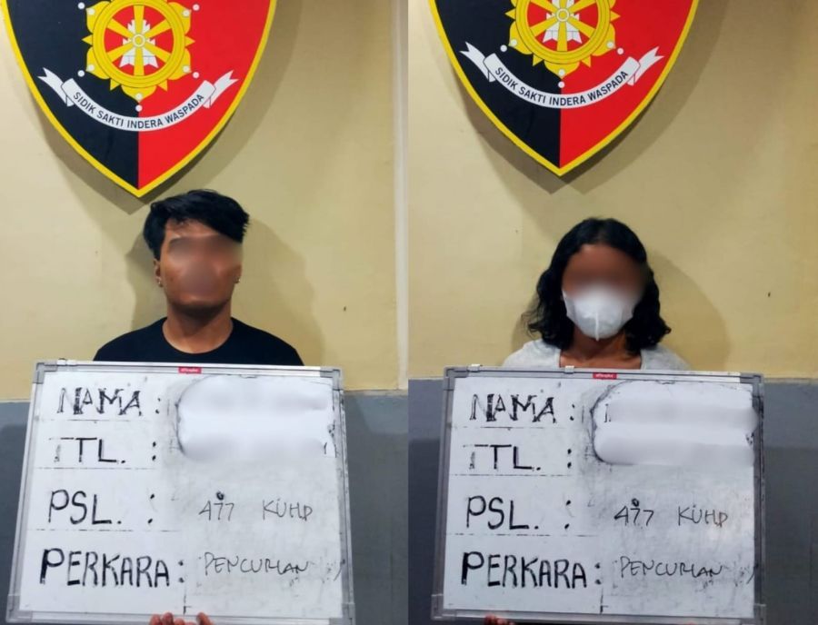 Tim Opsnal Unit Reskrim Polsek Denpasar Timur menangkap pasangan sejoli muda yakni pria berinisial IMJP (25) bersama kekasihnya IAKLD (15) karena mencuri sepeda motor di tiga TKP di Denpasar, Bali. (foto/hes)