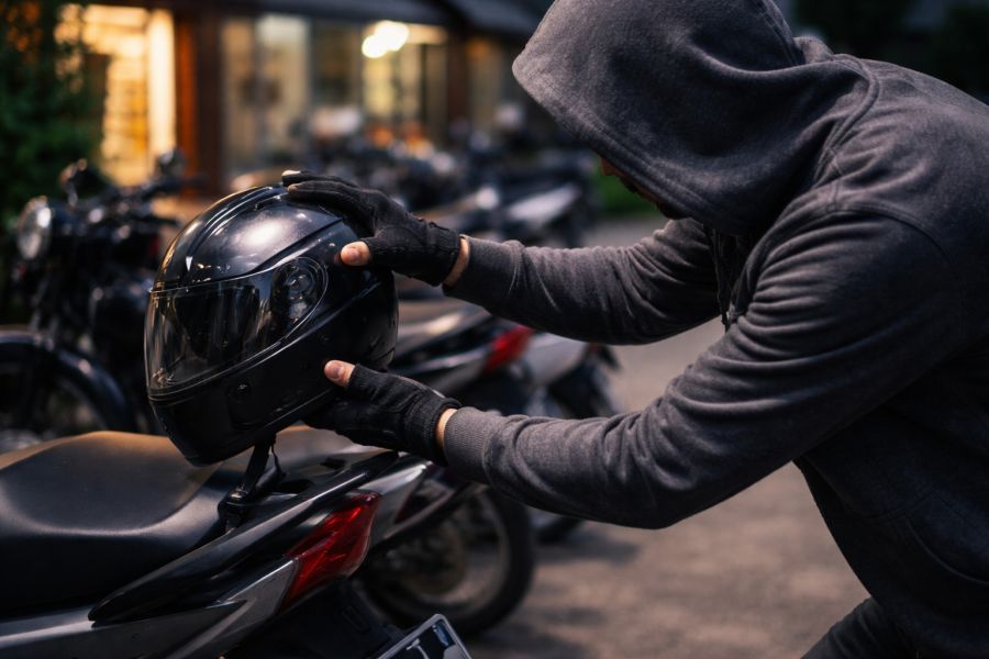 Ilustrasi pencurian helm. (ai/podiumnews)