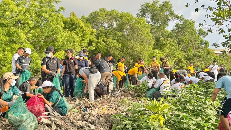 Pemerintah Provinsi Bali bersama jajaran Forum Koordinasi Pimpinan Daerah (Forkopimda), instansi vertikal, pemerintah daerah, akademisi, komunitas lingkungan, dan unsur masyarakat menggelar aksi bersih sampah plastik di kawasan hutan mangrove Pesanggaran, Indonesia Power, Denpasar, Bali, Jumat (9/10/2026). (foto/sukadana)