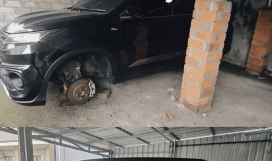 Empat buah ban beserta velg di mobil Toyota Rush, hilang di tempat penyewaan garasi di kawasan Desa Anggungan, Kecamatan Mengwi, Badung, Bali, baru-baru ini. (foto/hes)