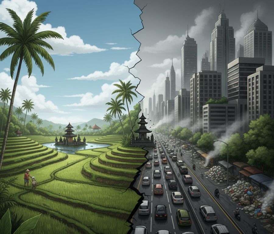  Jati diri Bali terbelah: Subak dan Pura melawan invasi beton, macet, dan tumpukan sampah metropolitan. Masa depan pulau dipertaruhkan kini. (podiumnews)