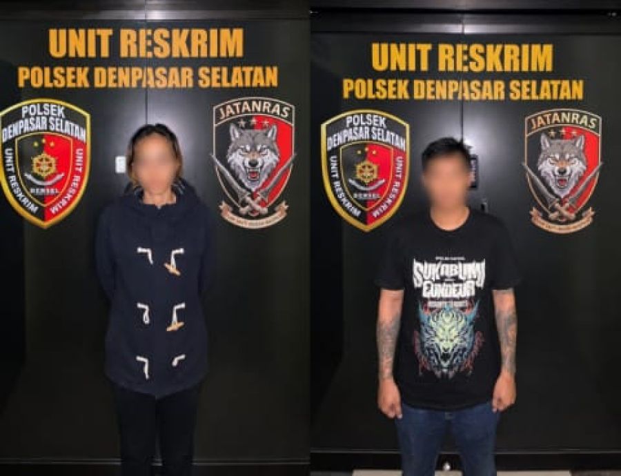 Pasangan kekasih berinisial GE dan GRF, pelaku pencurian HP milik pedagang warung gorengan di kawasan Panjer, Denpasar Selatan, Denpasar, Bali. (foto/hes)