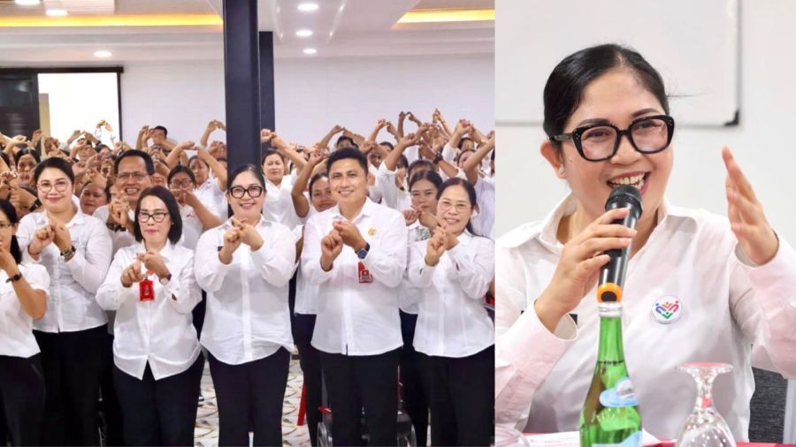 Ketua Tim Pembina Posyandu Kabupaten Tabanan, Ny. Rai Wahyuni Sanjaya menjadi narasumber utama kegiatan Peningkatan Kapasitas Pos Pelayanan Terpadu (Posyandu) yang digelar di American Cruise College, Sangulan, Kediri, Tabanan, Bali, Rabu (26/11/2025). (foto/prokopimtabanan)