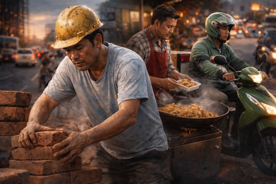 Ilustrasi. Pekerja sektor informal menjalani lebih dari satu pekerjaan dalam sehari untuk mencukupi kebutuhan hidup akibat rendahnya tingkat upah. (podiumnews)