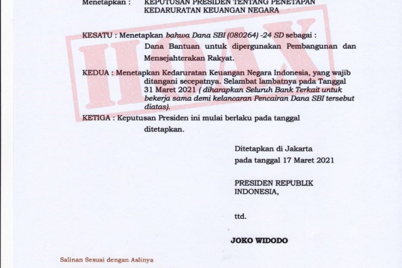 Pemerintah Tegaskan Tak Pernah Terbitkan Kepres Kedaruratan Keuangan Negara