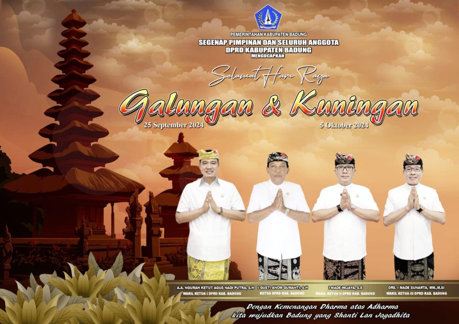 DPRD Badung Ucapkan Selamat Galungan dan Kuningan