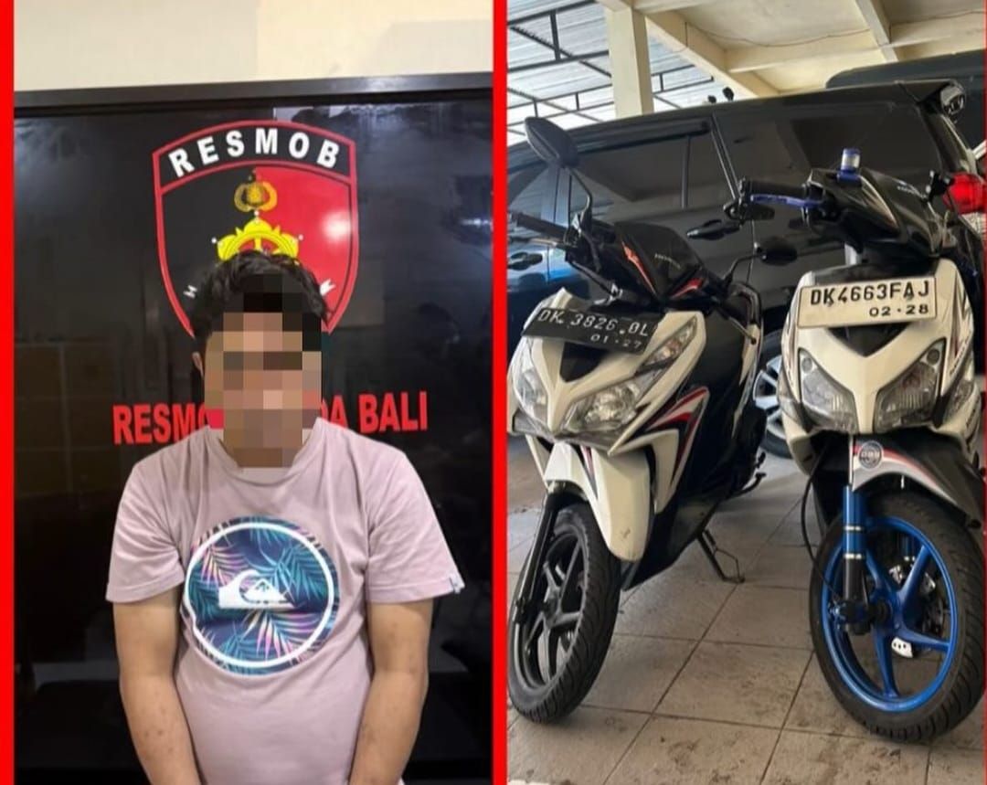 podiumnews.com-Polda Bali Ringkus Maling Motor Modus Kunci Nyantol
