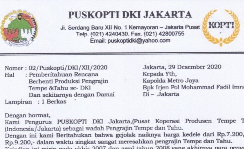 podiumnews.com-Lima Ribu Produsen Tahu Tempe DKI Mogok Produksi Protes Kenaikan Harga Kedelai