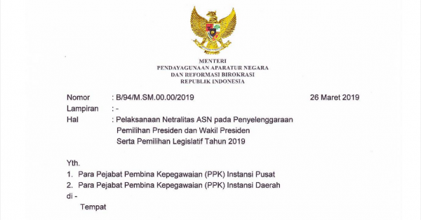 Ini Isi SE Menteri PANRB Soal Netralitas ASN pada Pemilu 2019